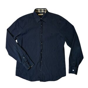 Burberry mens M Medium navy blue solid button up casual shirt EUC